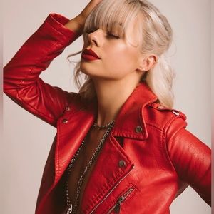 Red Biker, Moto Jacket Faux Leather size XS